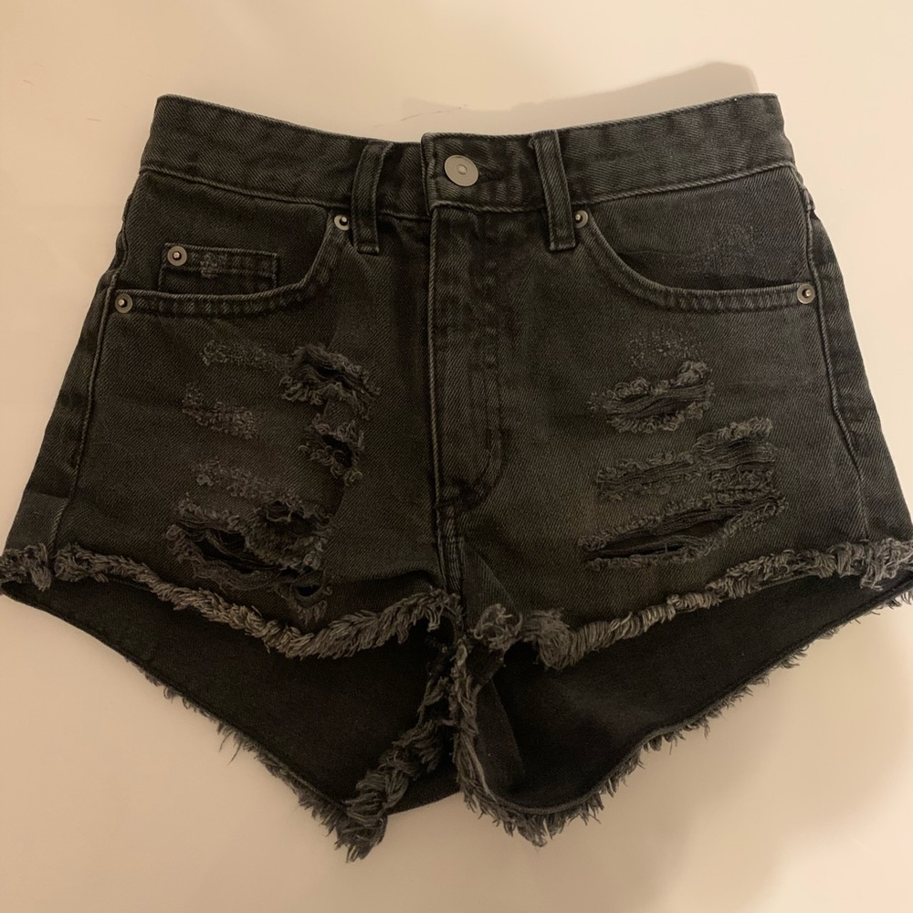 Divided Black Ripped Jean Shorts